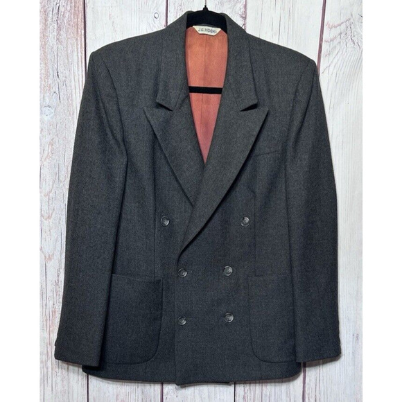 JG Hook Women’s Vintage Blazer Charcoal Red 100% Wool Size 8 - Picture 1 of 9